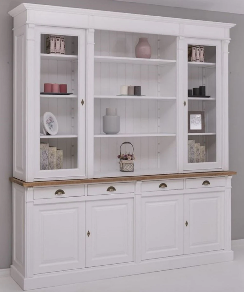 Country house style dining room cabinet white / brown 223 x 51 x H. 240 cm - solid wood cabinet - kitchen cabinet - country house style dining room furniture