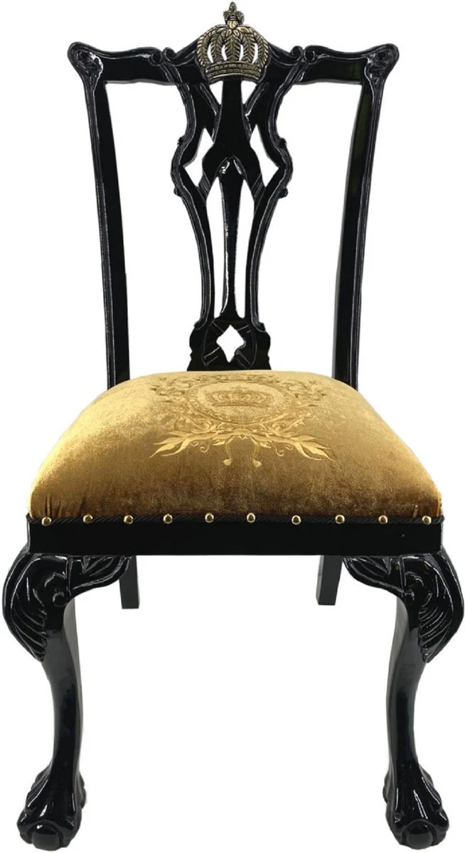 Pompöös by Baroque luxury dining room set crown gold / black - Pompöös baroque dining table with glass top and 8 chairs designed by Harald Glööckler - dining room furniture in the baroque style