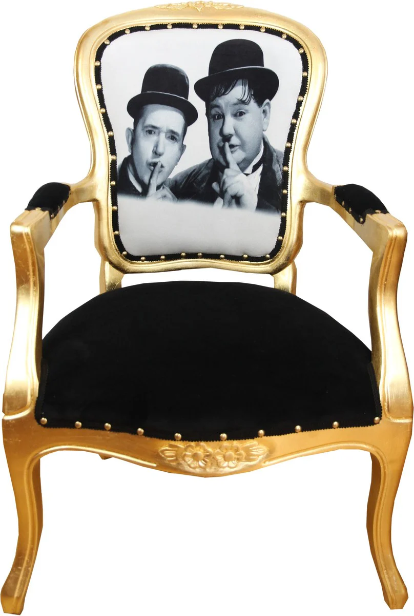 Barock Luxus Barock Salon Stuhl Laurel & Hardy / Gold