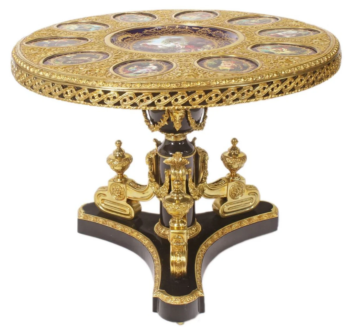 Baroque dining table dark brown / multicolored / gold - magnificent solid wood dining room table in baroque style - baroque dining room furniture - noble and magnificent