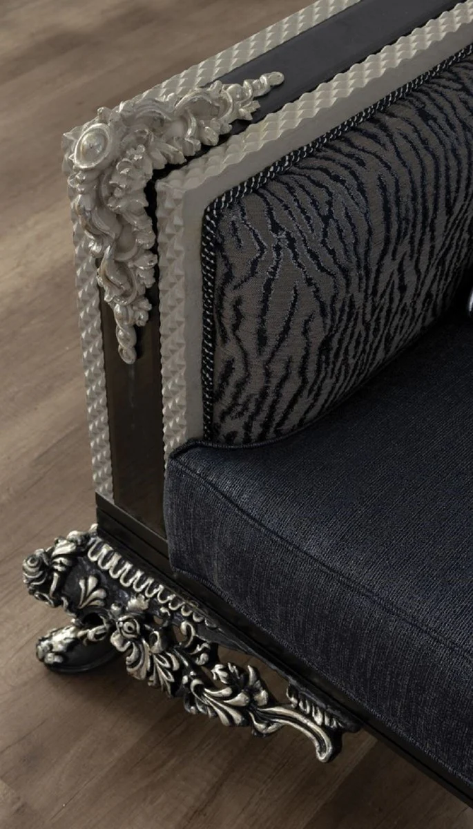 Luxury Baroque Sofa Blue / Gray / White / Black / Silver - Magnificent Living Room Sofa with Elegant Pattern - Baroque Living Room & Hotel Furniture - Noble & Magnificent