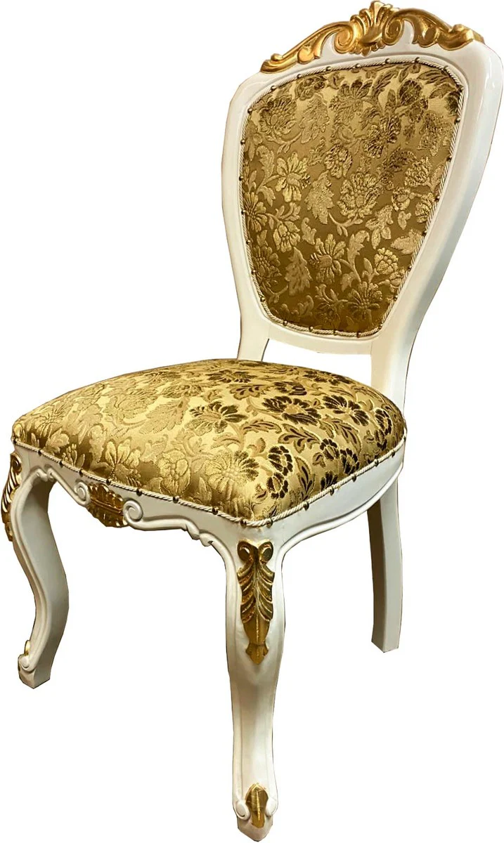 Pompöös by Luxury Baroque Dining Room Chair Gold Bouquet Pattern / Cream White / Gold - Pompööser Baroque Chair designed by Harald Glööckler - Baroque Dining Room Furniture