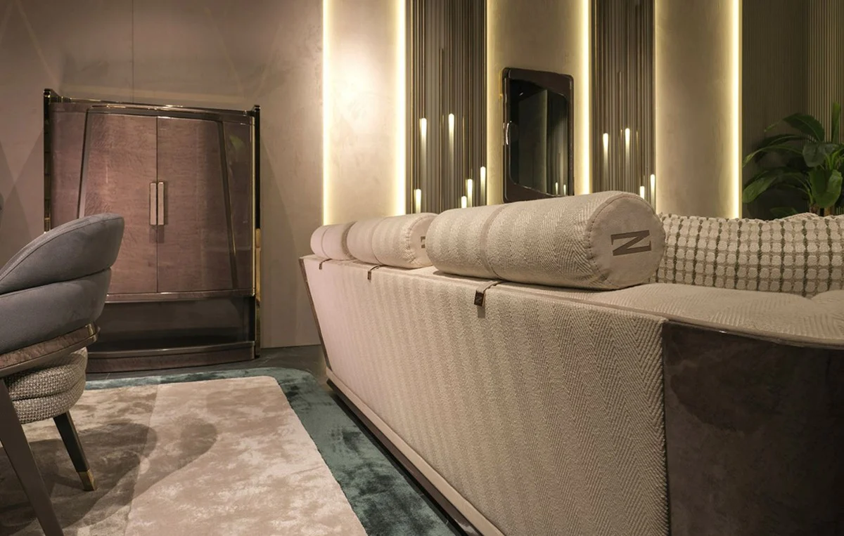 Luxury sofa cream / gray / gold 280 x 98 x H. 85 cm - living room sofa - hotel sofa - living room furniture - living room furniture - hotel furniture - luxury furniture - luxury furniture