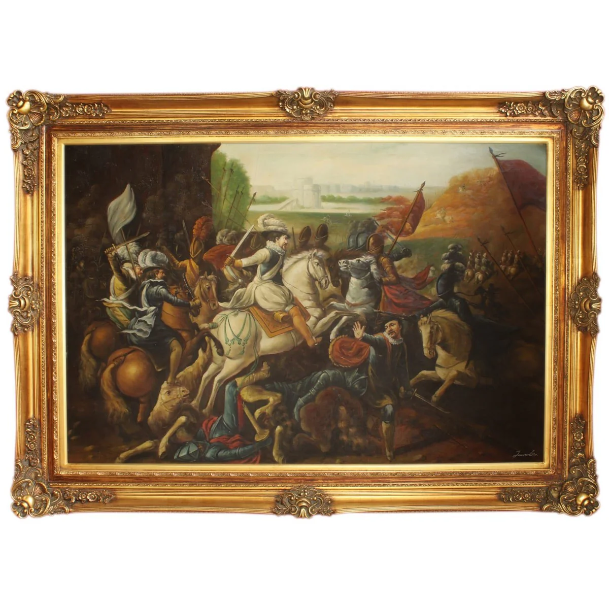 Huge Hand Painted Baroque Oil Painting War Mod.2 Gold Magnificent Frame 225 x 165 x 10 cm - Solid Material
