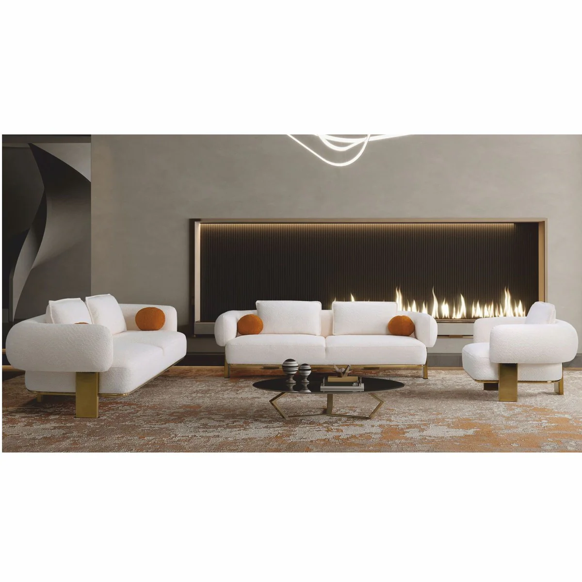Luxury living room & hotel sofa white / gold 250 cm - luxury furniture