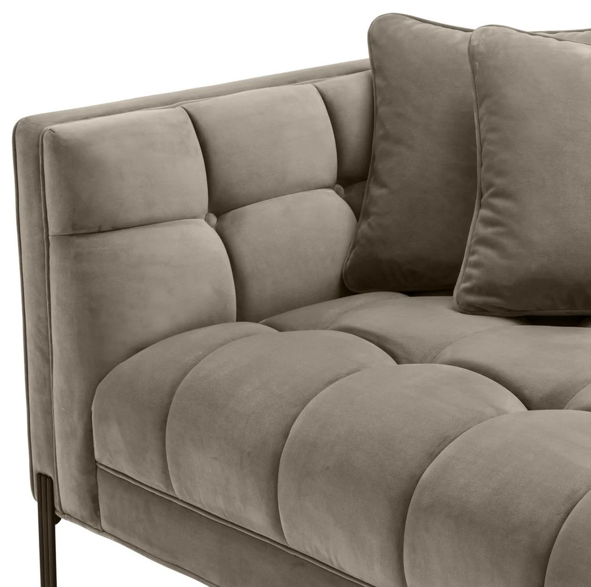 Luxury lounge sofa greige / black 223 x 95 x H. 68 cm - left-side living room sofa with elegant velvet fabric and 2 cushions