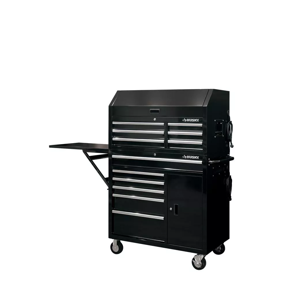 41 IN W 12-DRAWER TOOL CHEST UND CABINET COMBO MIT SIDE TABELLE IN GLOSS BLACK