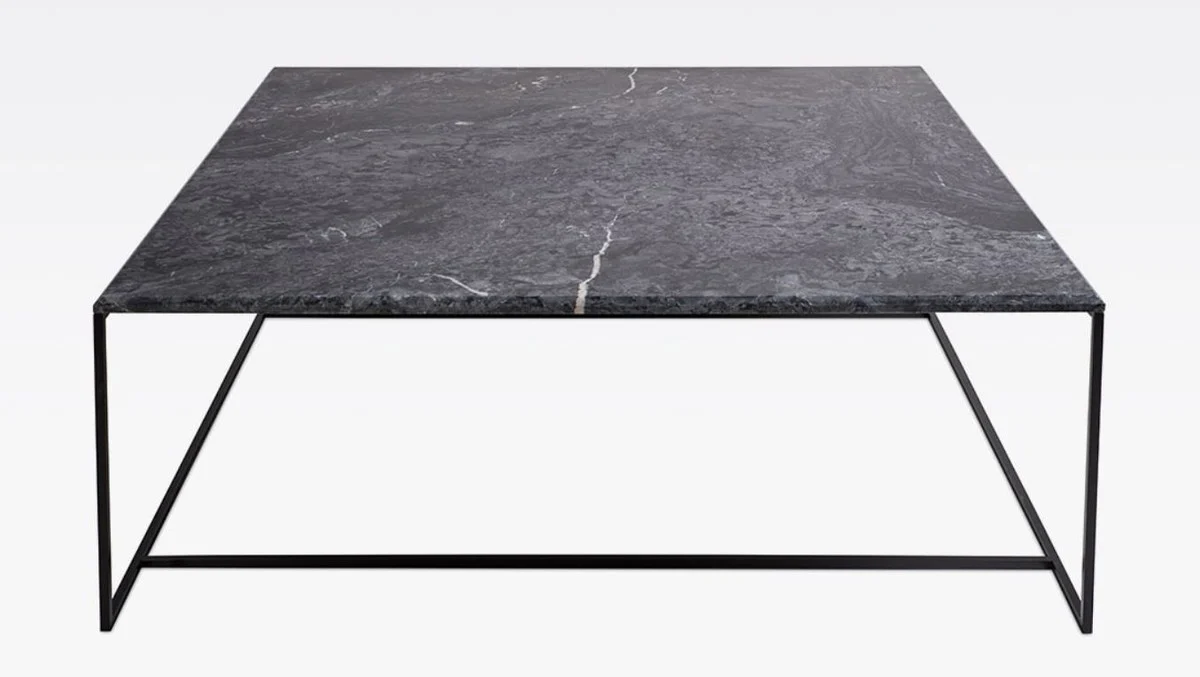 Luxury coffee table black / black 120 x 120 x H. 35 cm - Modern square living room table with Carrara marble top and stainless steel frame - Luxury living room furniture
