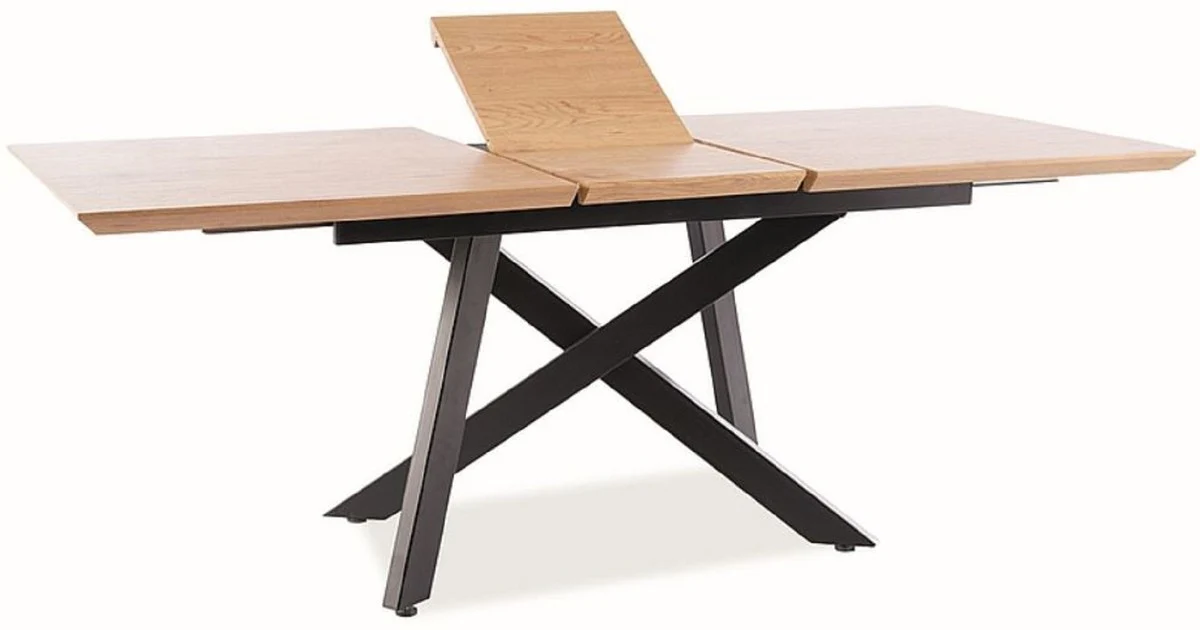 Luxury dining table natural color / matt black 160-200 x 90 x H. 76 cm - Extendable kitchen table - Dining room furniture - Kitchen furniture - Luxury furniture