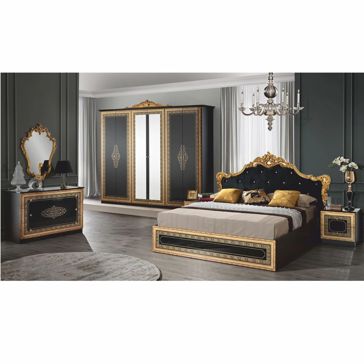Luxury Baroque Bedroom Cabinet Black / Gold 104
