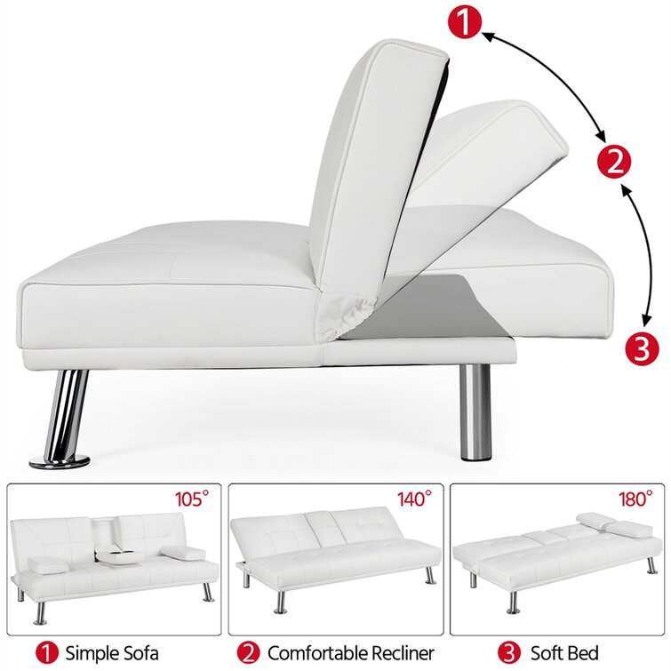 Janni 66''' Wide Faux Leather Cushion Back Convertible Sofa with Cup Holder