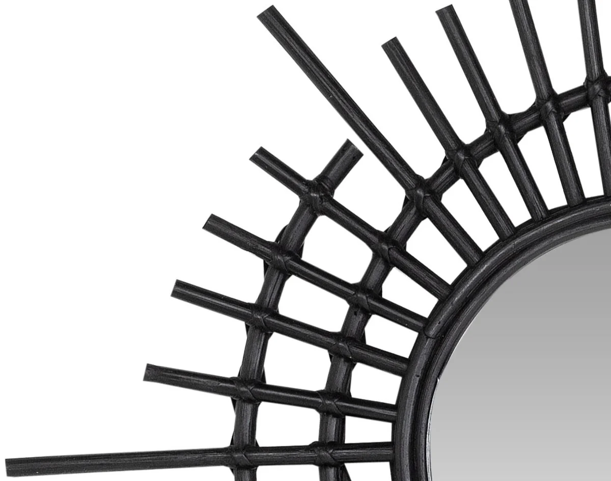 Designer rattan mirror black Ø 75 cm - decorative accessories