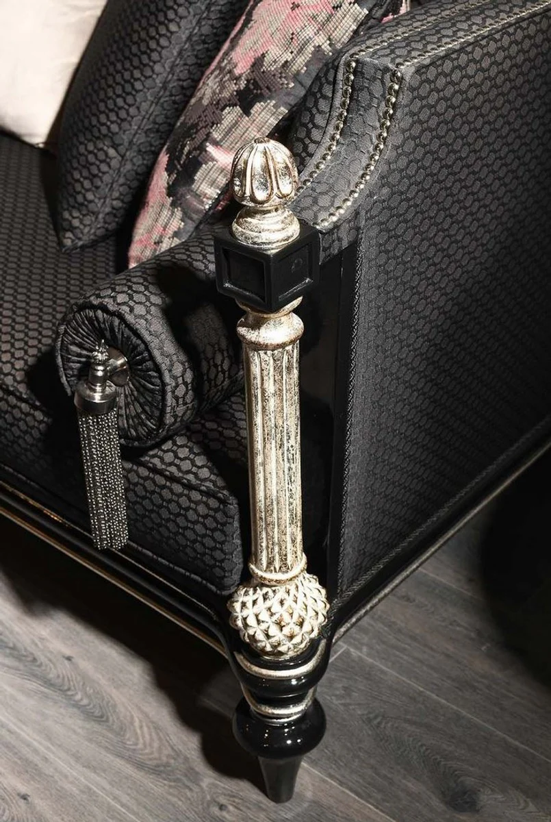 Luxury baroque sofa black / gray / silver / antique gold 250 x 95 x H. 80 cm - magnificent living room sofa in baroque style