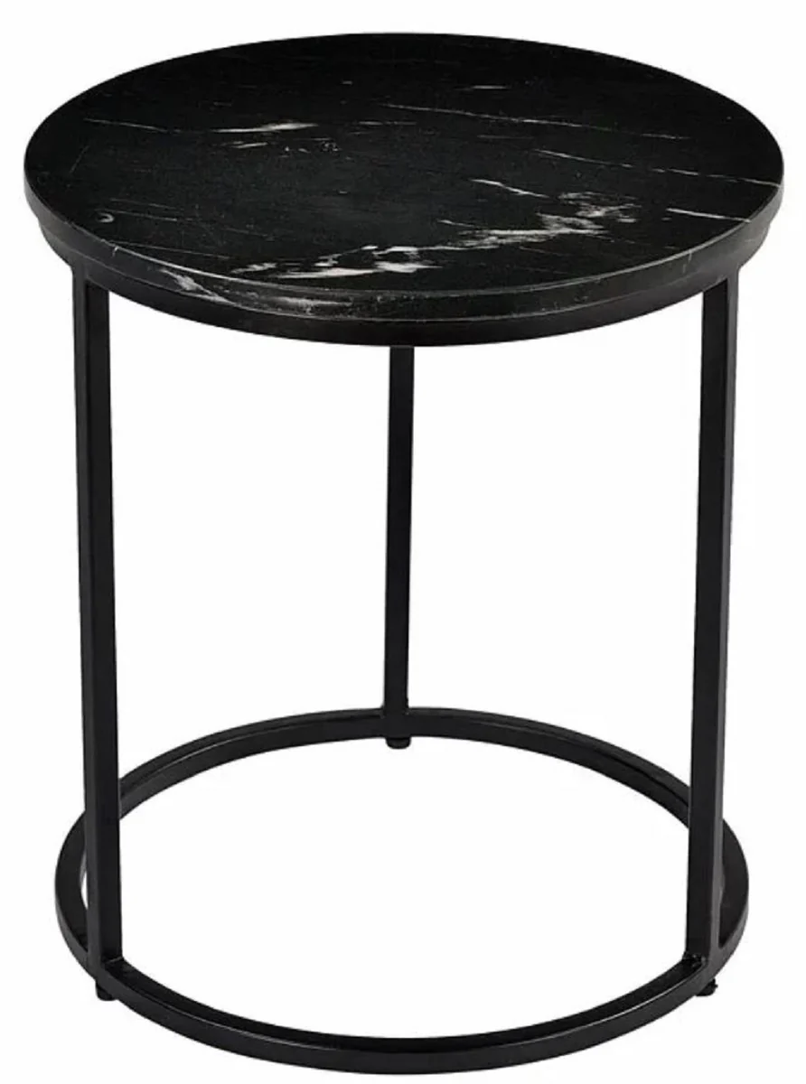 Luxury side table black Ø 40 x H. 45 cm - Round metal table with marble top - Living room furniture - Luxury furniture