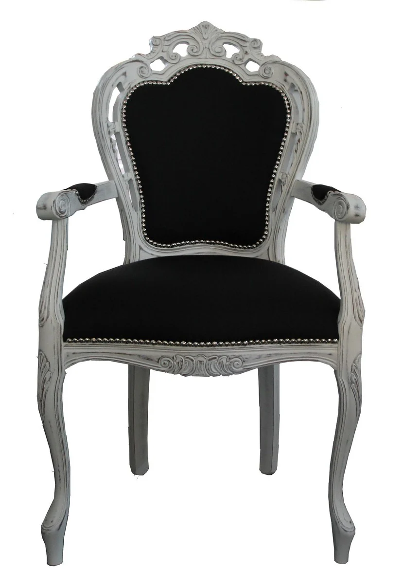 Baroque dining room chair with armrest black / vintage white - designer chair - luxury quality