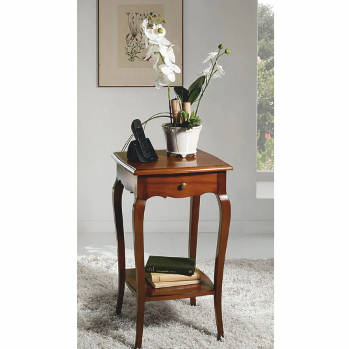 Luxury baroque side table with drawer brown H. 70 cm - Made in Italy