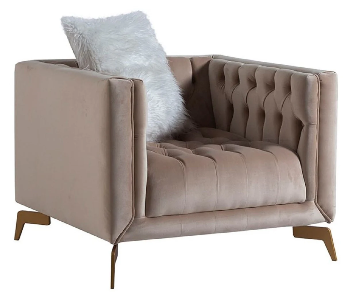 Luxury Chesterfield armchair gray / brass 90 x 85 x H. 75 cm - Modern Chesterfield living room armchair - Luxury Chesterfield living room furniture