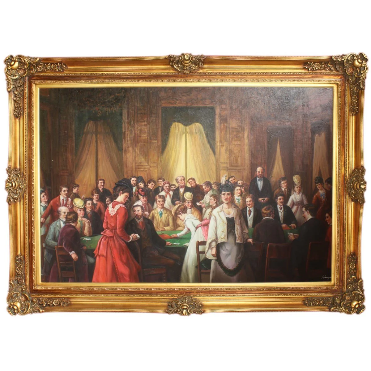 Huge hand-painted baroque oil painting casino gold splendor frame 225 x 165 x 10 cm - solid material