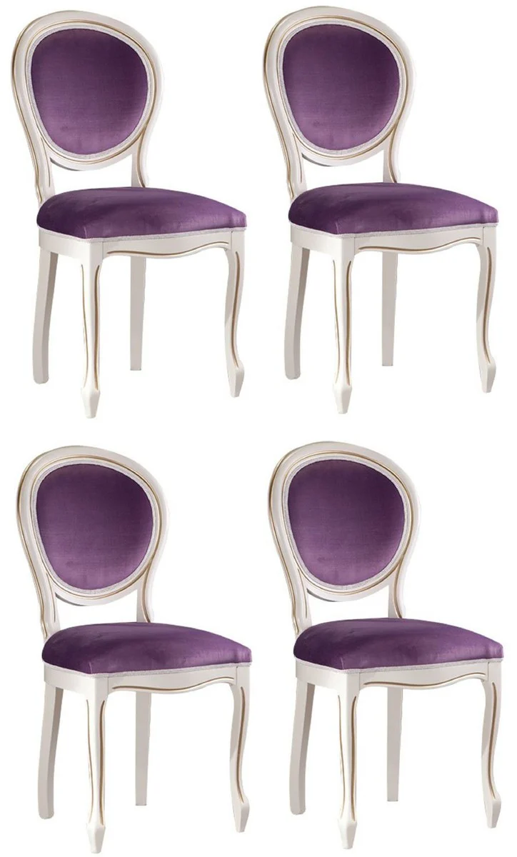 Luxury baroque dining room set white / gold / purple 47 x 42 x H. 98.5 cm - 4 dining room chairs - Baroque dining room furniture