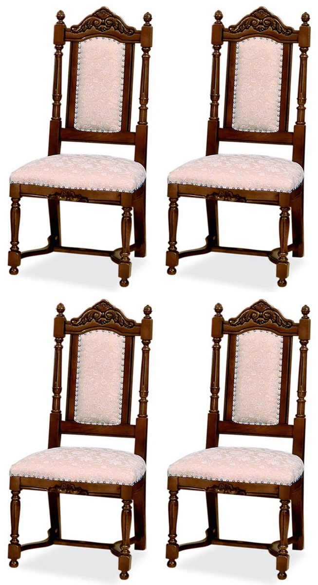 Luxury Baroque Dining Room Chair Set of 4 Pink / White / Dark Brown - Baroque Style Kitchen Chairs - Magnificent Luxury Dining Room Furniture in Baroque Style - Noble & Magnificent