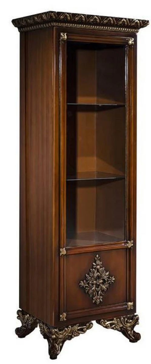 Luxury Baroque Display Cabinet Brown / Gold - Handcrafted Solid Wood Display Cabinet - Baroque Living Room Furniture