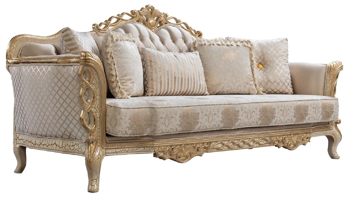Luxury Baroque Living Room Sofa White / Antique Gold 230 cm - Baroque Living Room Furniture