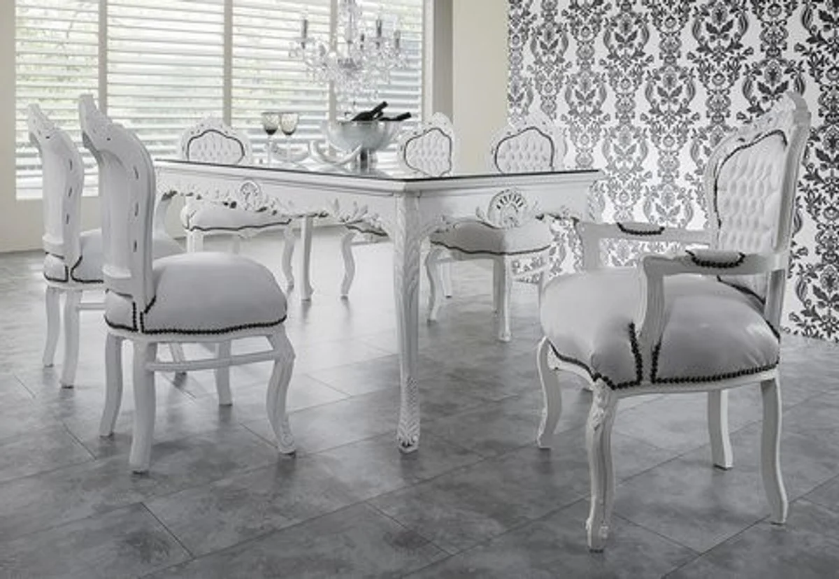Baroque dining room set white / white - dining table 180cm + 6 chairs
