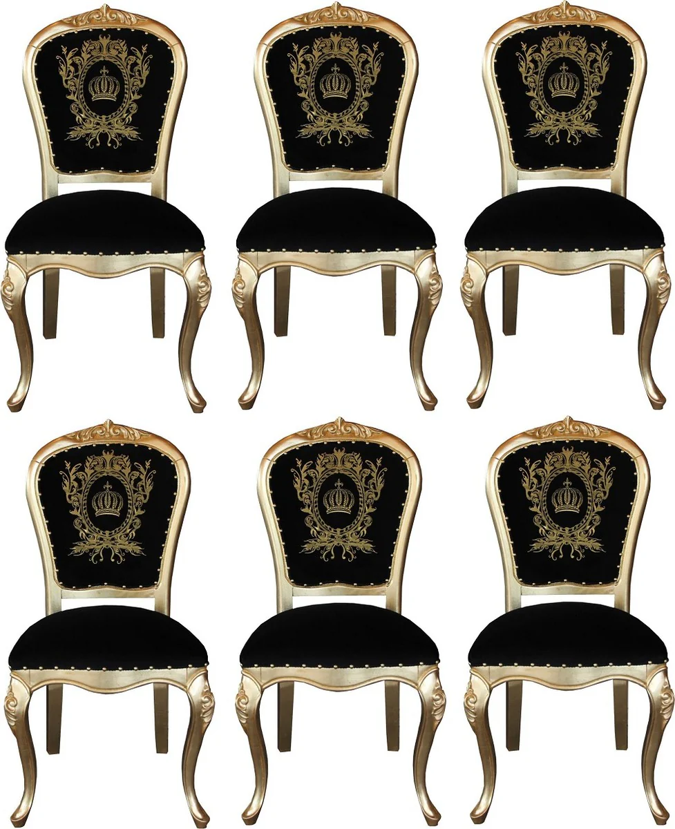 Pompöös by Luxury Baroque Dining Room Chairs with Crown Black / Gold - Pompöös Baroque Chairs designed by Harald Glööckler - 6 dining room chairs