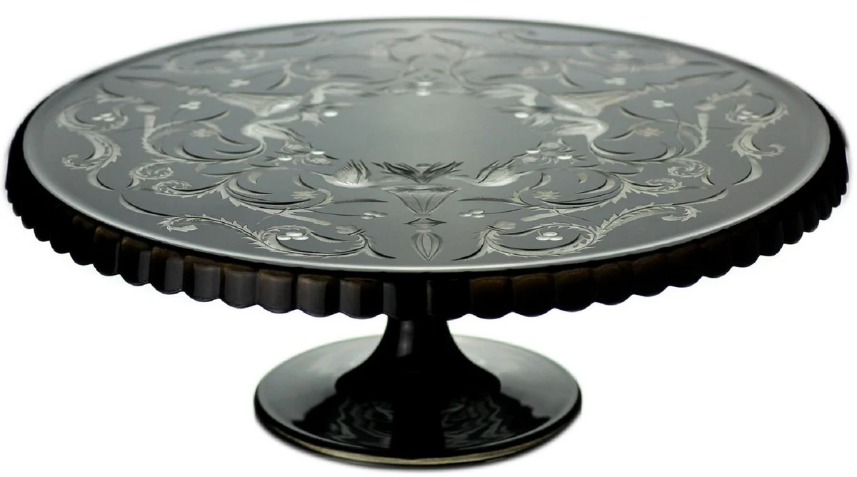 Luxury cake plate black / silver Ø 32 x H. 12 cm - Handmade and hand-engraved glass cake plate - Hotel & Restaurant Accessories - Luxury quality