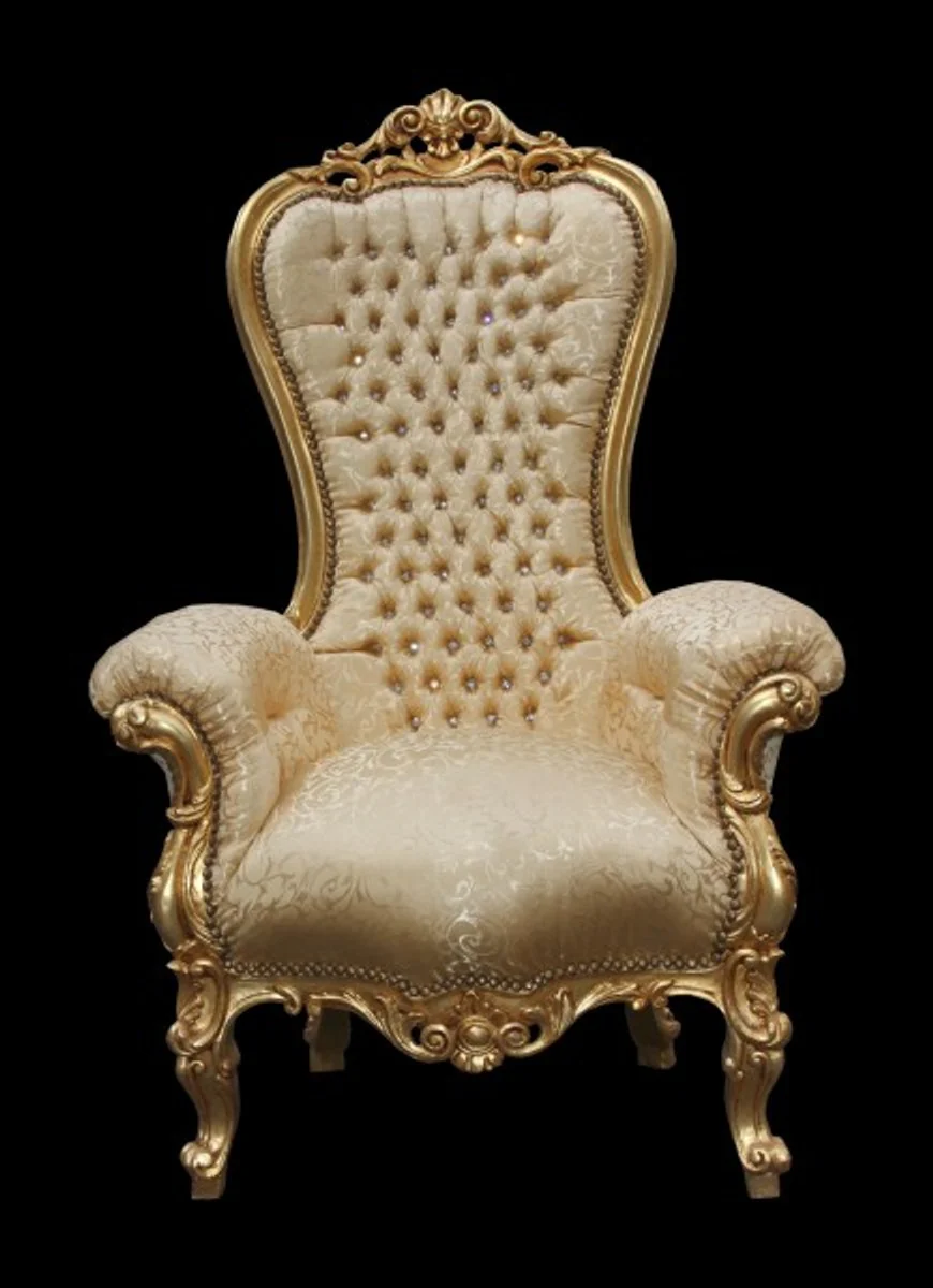 Baroque Throne Chair Majestic Medium Gold Pattern / Gold with Bling Bling Glitter Stones - Giant Chair - Throne Chair Tron