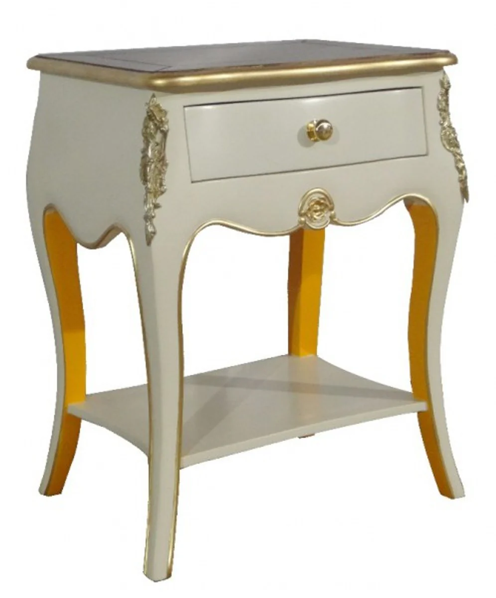 Baroque chest of drawers with 1 drawer antique white / gold H 70 cm, W 50 cm - - bedside table console - bedside cabinet