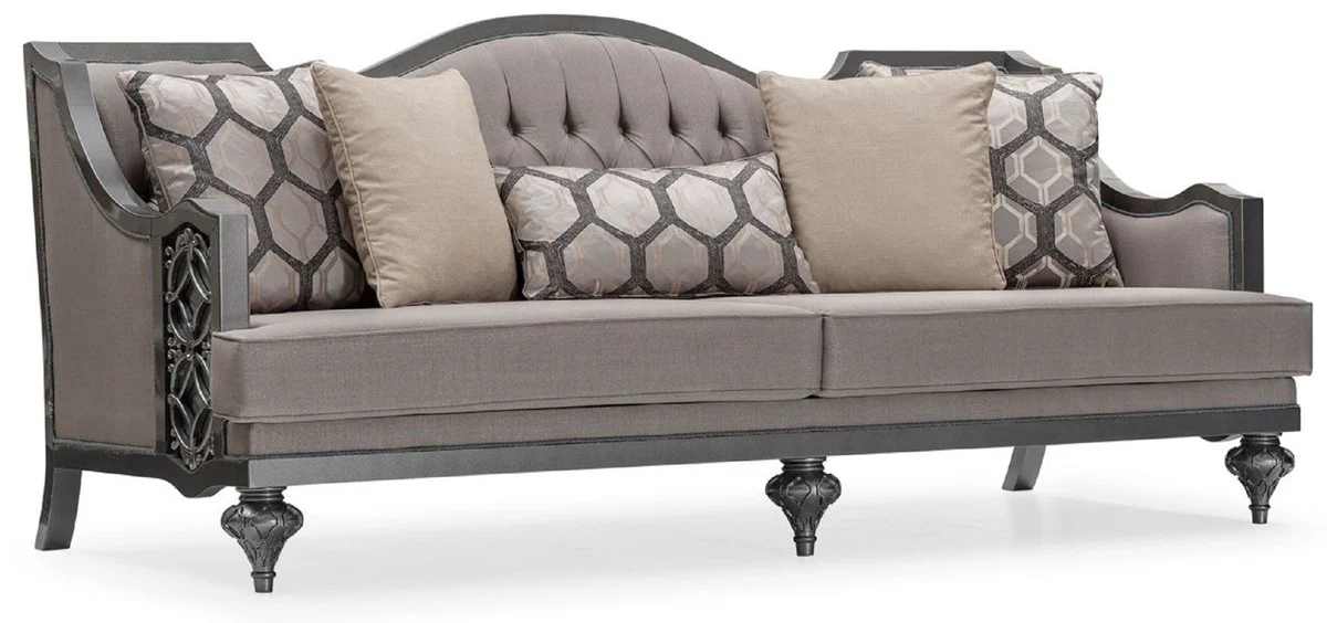 Luxury Baroque Living Room Sofa Gray / Gray - Handmade Baroque Style Sofa with Decorative Pillows - Luxury Living Room Furniture in Baroque Style - Baroque Furniture