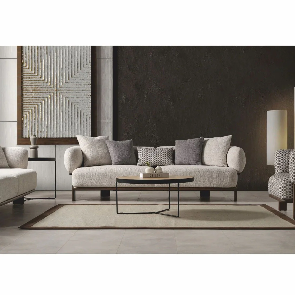 Luxury living room & hotel sofa light gray / dark brown 230 cm - luxury furniture