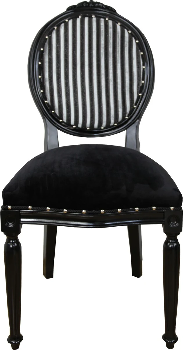 Baroque Medallion Luxury Dining Chair without Armrests in Black / Silver Mod2 - Limited Edition