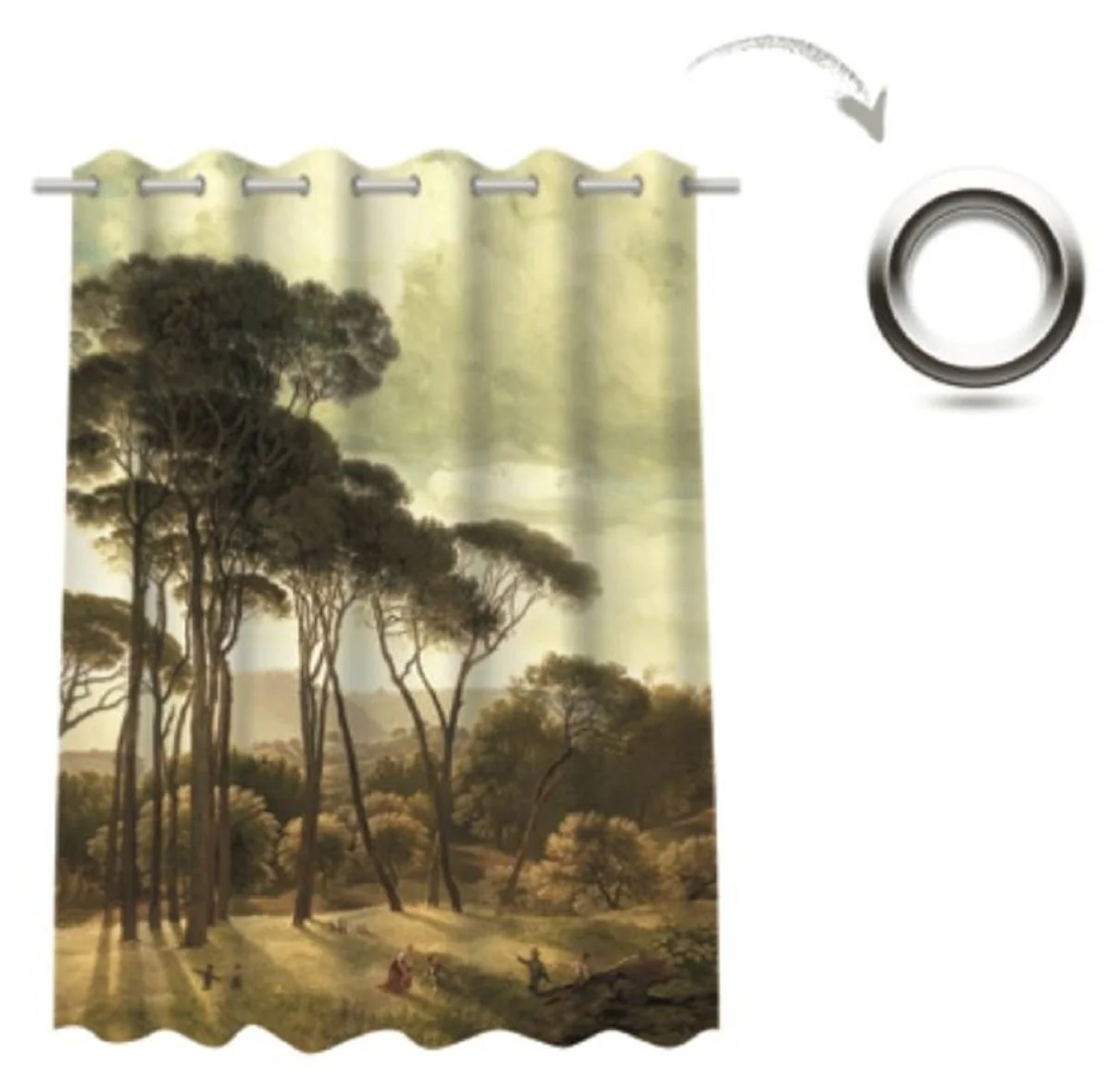 Luxury curtain set landscape multicolored 250 x H. 290 cm - Printed linen & velvet curtains - Eyelet curtains - Sliding curtains - Luxury quality