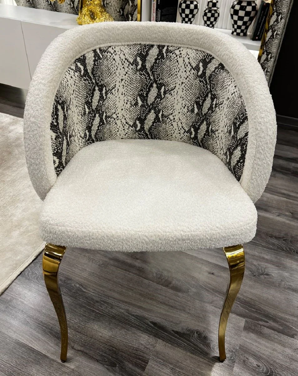 Luxury designer dining room chair with armrests white / black / gold 57 x 57 x H. 82 cm - Dining room furniture - Luxury furniture - Hotel & restaurant furniture - Designer furniture