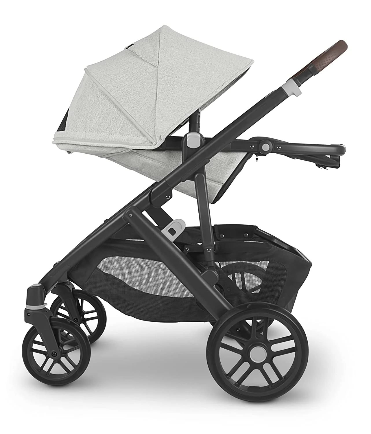 Kinderwagen – Anthony (weißes und graues Chenille-/Karbon-/Kastanienleder)