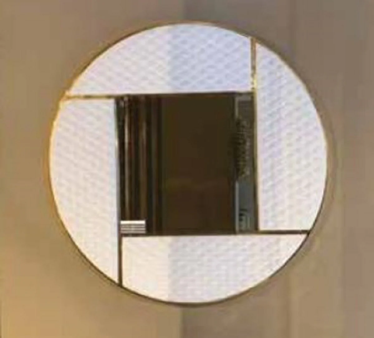 Luxury wall mirror white / gold 120 x 3 x H. 120 cm - Round living room mirror with metal frame - Bedroom mirror - Cloakroom mirror - Luxury collection