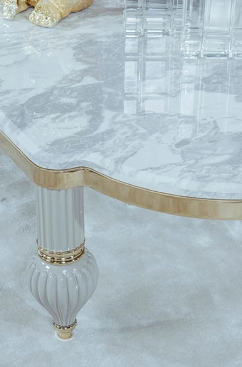Luxury Art Deco coffee table gray / white / gold 160 x 87 x H. 46 cm - Magnificent solid wood living room table with artificial marble table top - Art Deco living room furniture