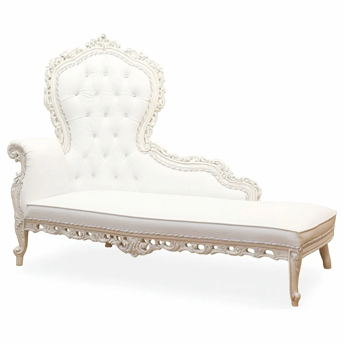 Luxury Baroque Leather Chaise Longue White 160 cm - Baroque Style Furniture