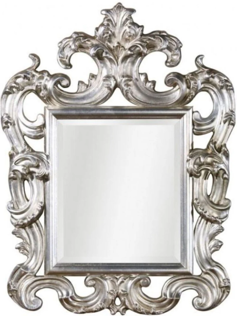 Luxury Baroque wall mirror silver 86 x 8 x H. 114 cm - Magnificent antique style mirror with beautiful decorations - Luxury quality - Made in Italy