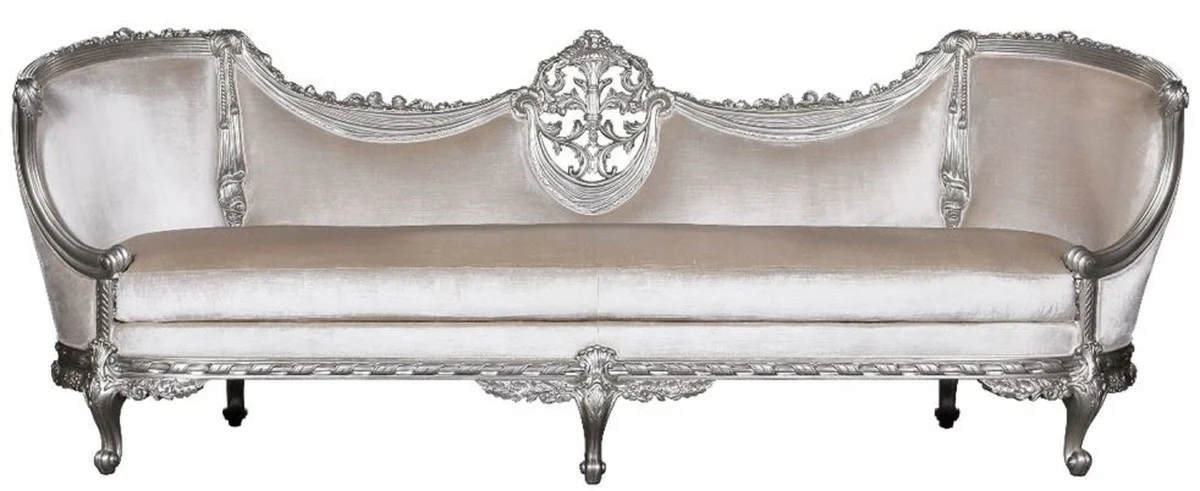 Luxury Baroque Sofa White / Silver - Elegant Handmade Living Room Sofa in Baroque Style - Baroque Living Room Furniture - Noble & Magnificent