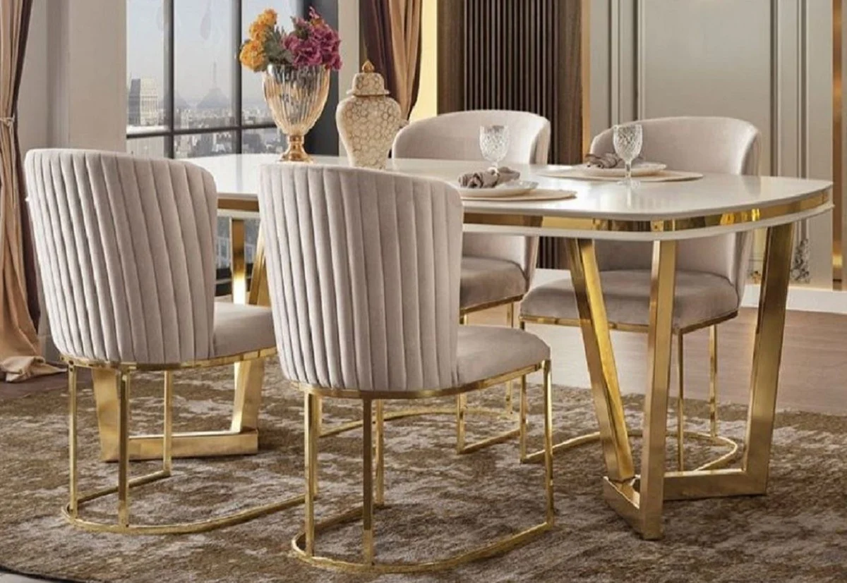 Luxury dining room chair set of 4 gray / gold 66 x 52 x H. 90 cm - Luxury dining room & restaurant furniture
