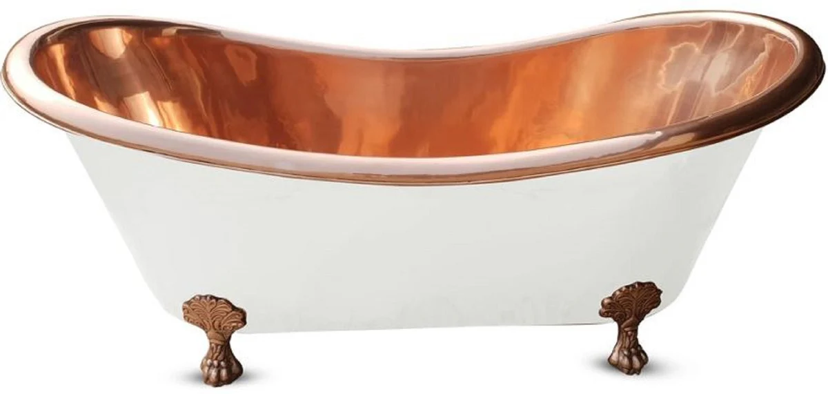 Luxury Art Nouveau bathtub white / copper 170 x 72 x H. 71 cm - Freestanding retro bathtub - Rustic copper bathroom furniture