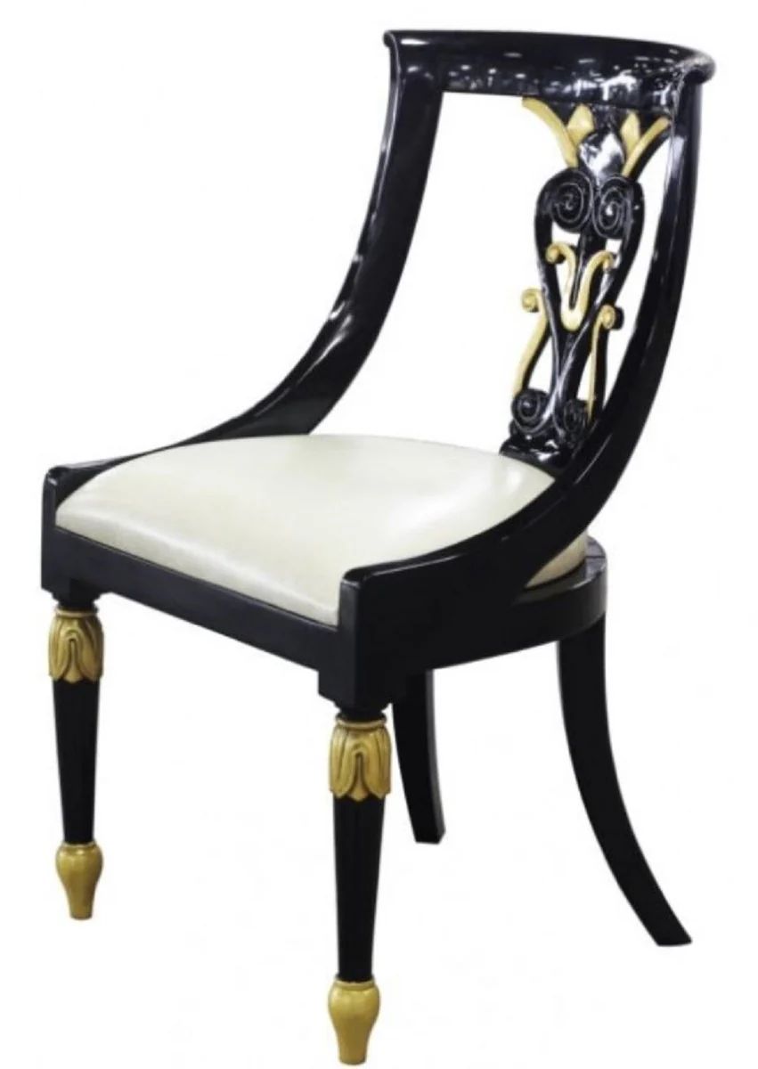 Luxury Baroque dining room chair black / gold / white 53 x 58 x H. 89 cm - Baroque dining room furniture