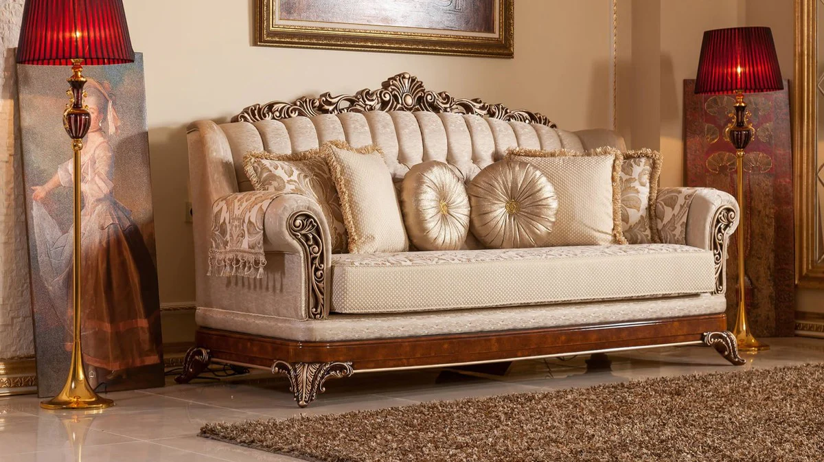 Luxury Baroque Sofa Gold / Brown / Bronze Colors - Magnificent Living Room Sofa with Elegant Pattern - Baroque Living Room & Hotel Furniture - Noble & Magnificent