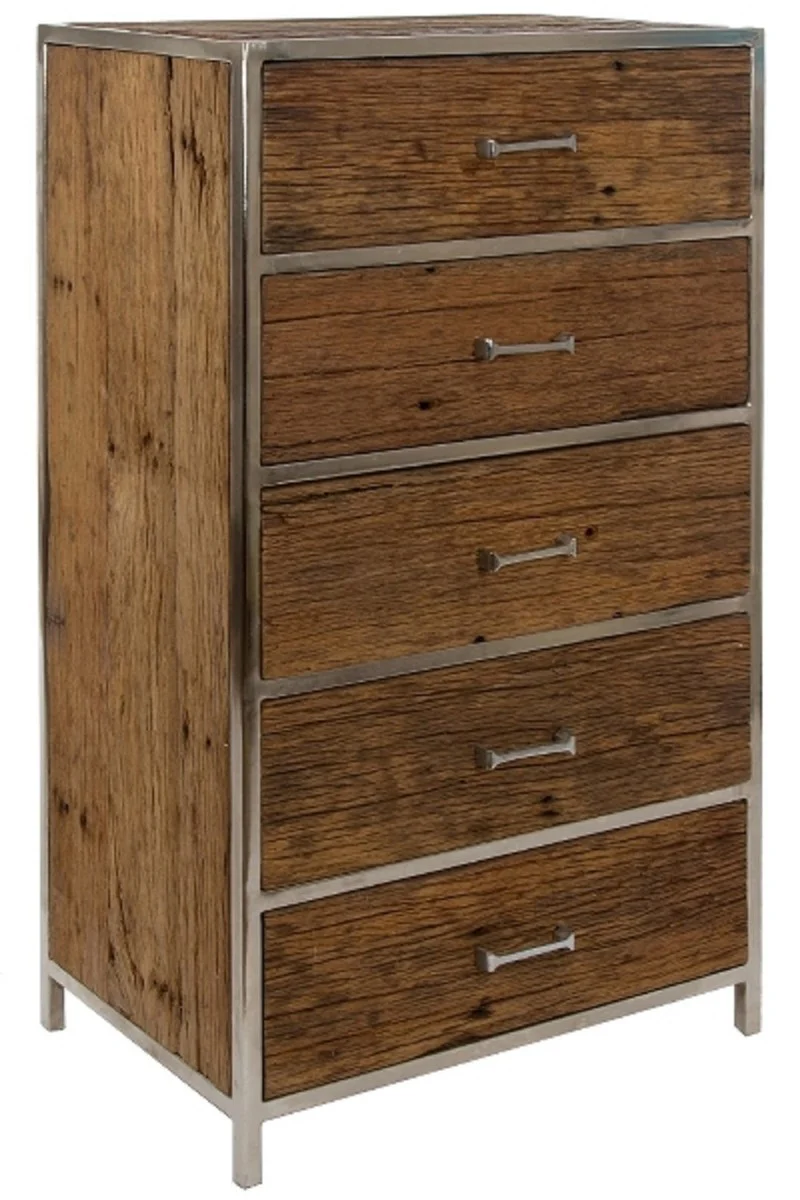 Luxury chest of drawers with 5 drawers brown / silver 60 x 40 x H. 110 cm - luxury furniture