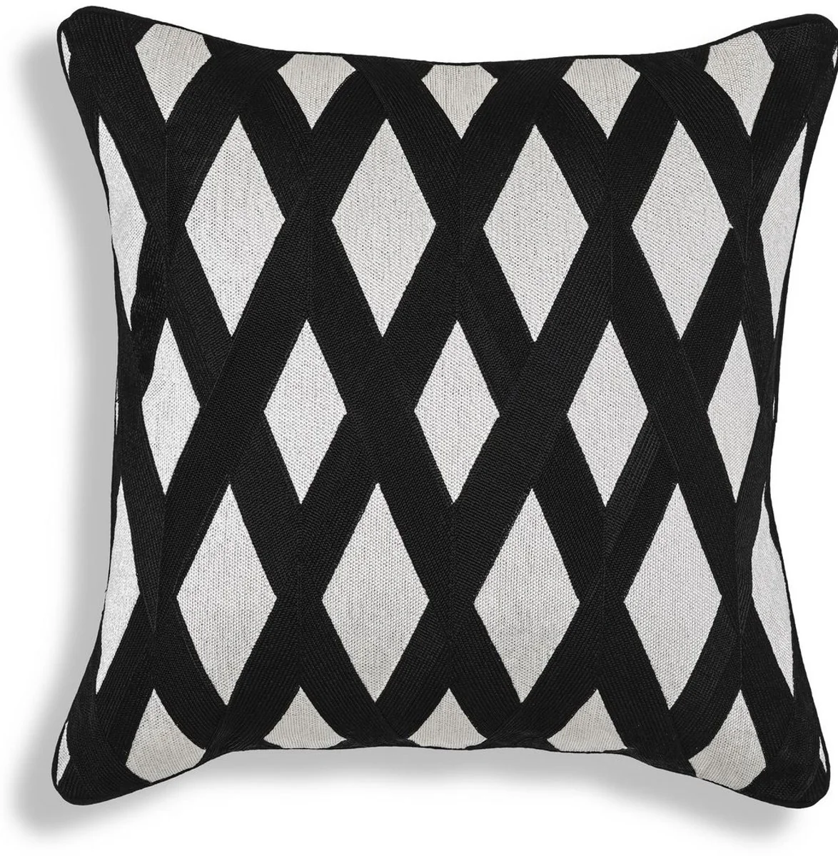 Luxus Deko Kissen Schwarz / Weiß 50 x 50 cm - Edles Zierkissen mit elegantem Rautenmuster - Luxus Qualität - Hotel Kollektion
