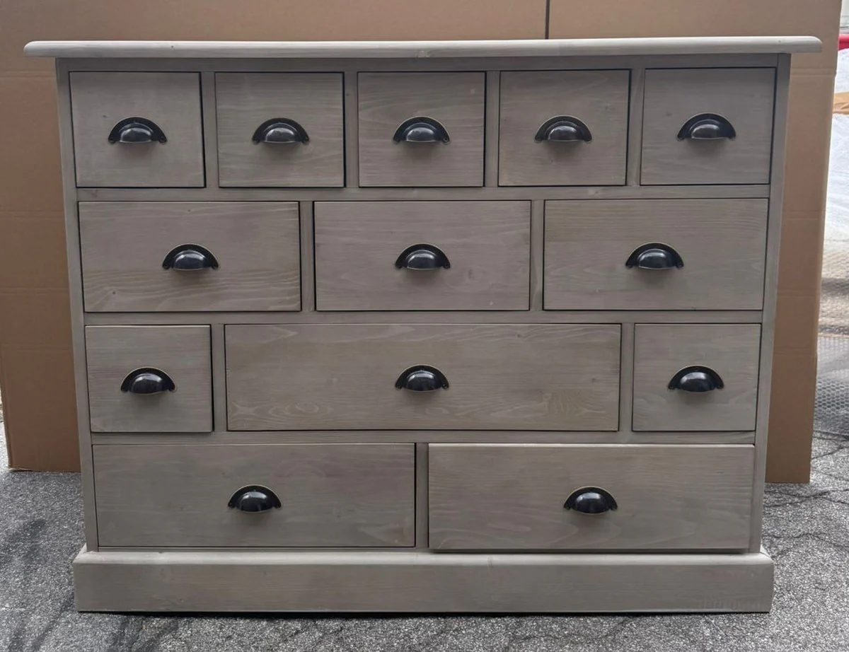 Landhausstil Massivholz Kommode mit 13 Schubladen Grau 120 cm