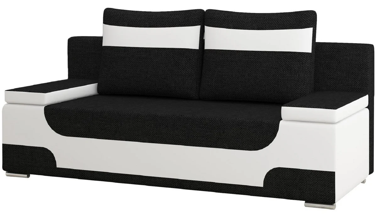 Luxury sofa bed black / white / silver 200 x 92 x H. 90 cm - living room sofa with sleeping function - living room furniture - luxury furniture - luxury interior
